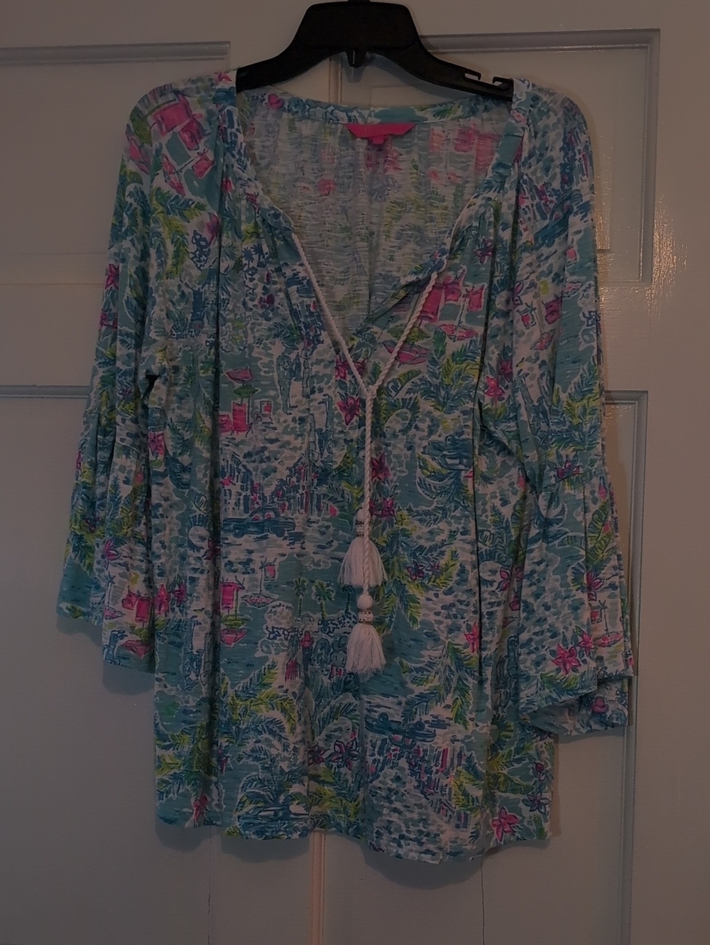Lilly Pulitzer Aqua Multi Tropical Print Tunic with Tassel Tie